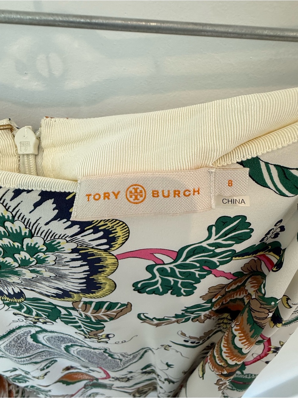 Tory Burch Floral Print Midi Skirt in Cream with Green & Orange Accents - Picture 4 of 6